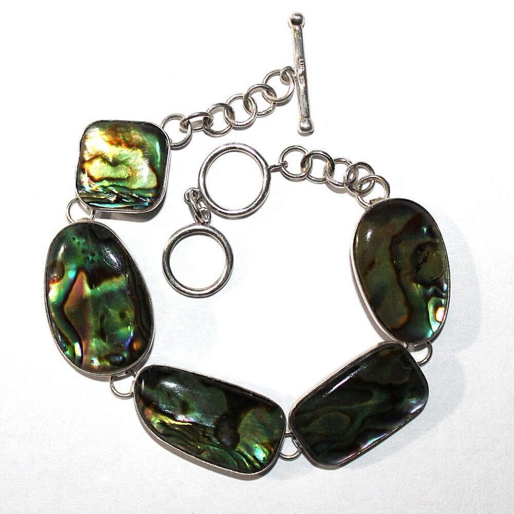 Lucas Lameth Coldwater Creek Sterling Silver Abalone Bracelet 8 Inches - Picture 1 of 5